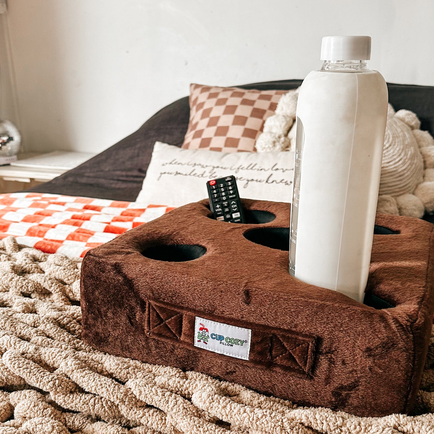 Cup Cozy Pillow 5 Hole Brown