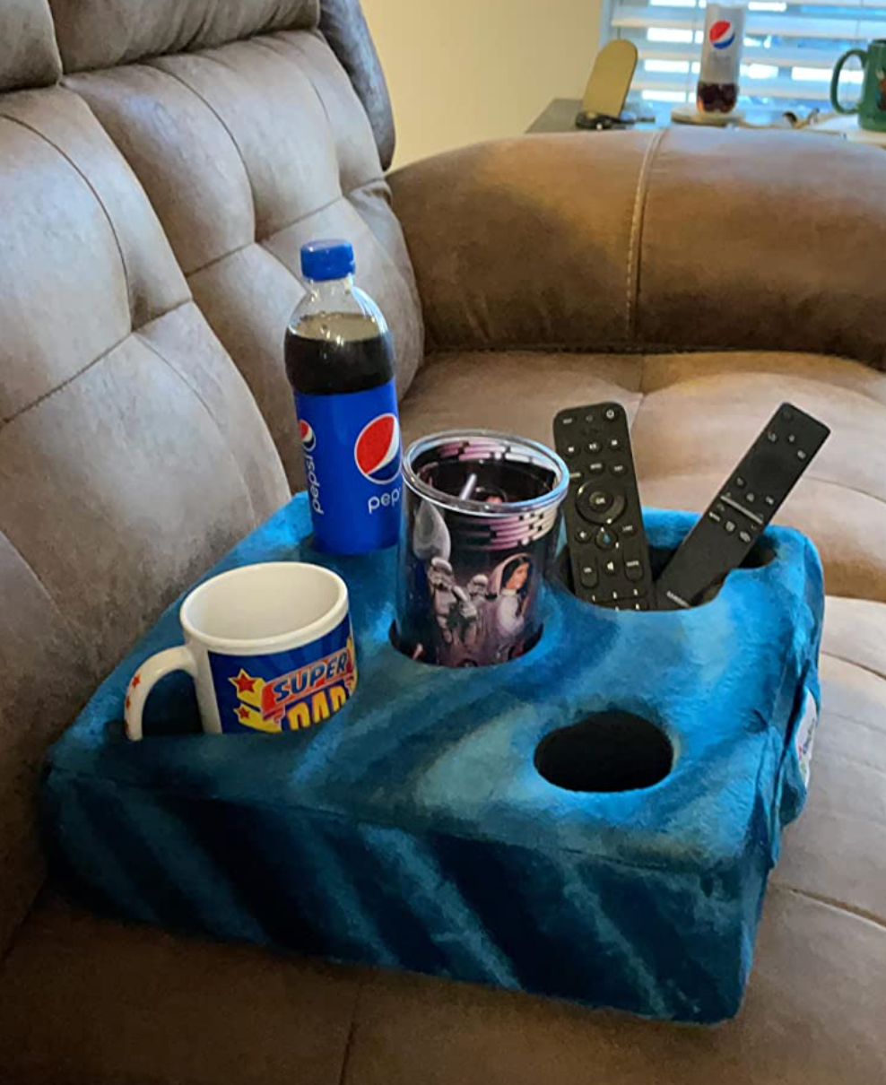 Cup Cozy Deluxe Pillow (Navy)- As Seen on TV-The World's Best Cup Holder!  Keep Your Drinks Close and Prevent Spills. Use it Anywhere-Couch, Floor
